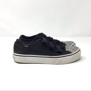 Vans | Black Silver Metallic Glitter Slip On Hook and Loop Sneakers Girls 3